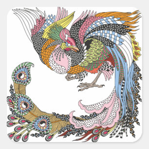 Cuadrada Fénix chino o Pegatina de la plaza Feng Huang