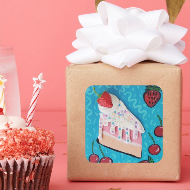 Cuadrada Festividad Cumpleaños Pastel de Fiesta Pegatina (Fiesta)