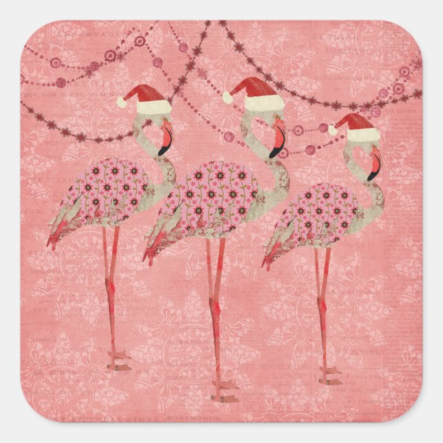 Cuadrada Festividad Flamingos Pegatina de vacaciones rosa (Anverso)