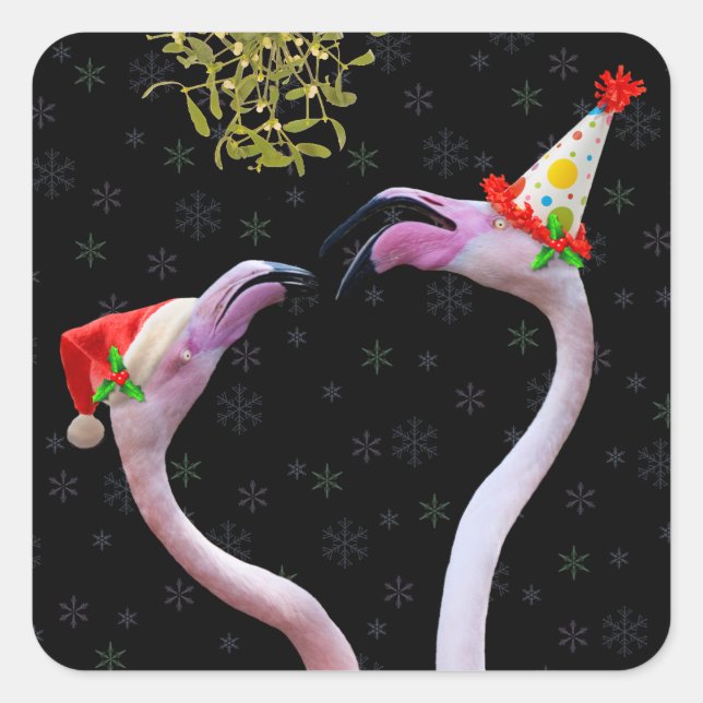 Cuadrada Festividad Pegatina Flamingos (Anverso)