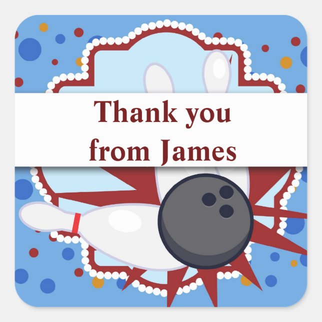 Cuadrada Fiesta de cumpleaños de boliche gracias pegatina (Anverso)