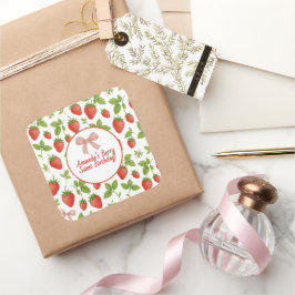 Cuadrada Fiesta de cumpleaños de fresa dulce - Pegatina cua