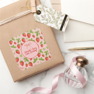 Cuadrada Fiesta de cumpleaños de fresa dulce - Pegatina cua