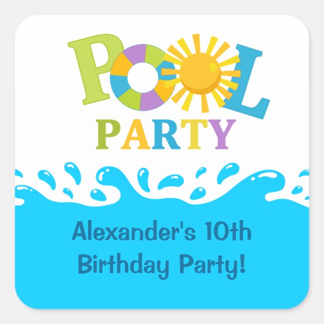 Cuadrada Fiesta de la piscina de Water Splash Boy Pegatina  (Anverso)