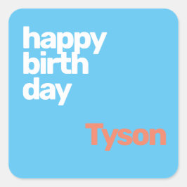 Cuadrada fiesta de niños feliz pegatina de cumpleaños mínim