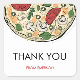 Cuadrada Fiesta Pizza Cumpleaños Gracias Pegatina