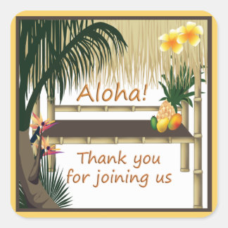 Cuadrada Fiesta tropical Tiki Hut Aloha Pegatina a favor