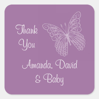 Cuadrada Filigree Butterfly Gracias Pegatina