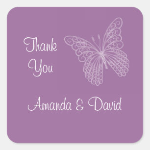 Cuadrada Filigree Butterfly Gracias Pegatina