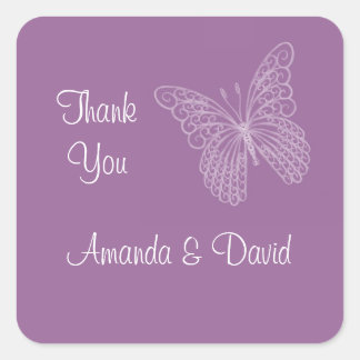 Cuadrada Filigree Butterfly Gracias Pegatina