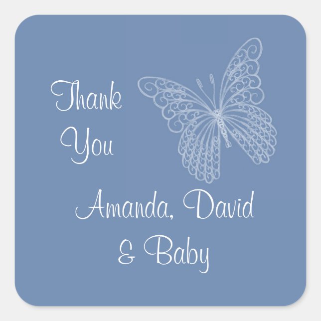 Cuadrada Filigree Butterfly Gracias Pegatina (Anverso)