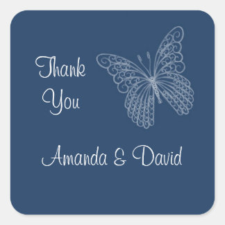 Cuadrada Filigree Butterfly Gracias Pegatina