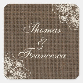 Cuadrada Filipiniana Lace en Burlap Pegatina Boda ruso