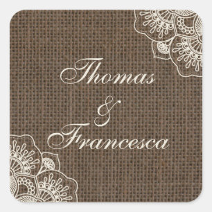 Cuadrada Filipiniana Lace en Burlap Pegatina Boda ruso