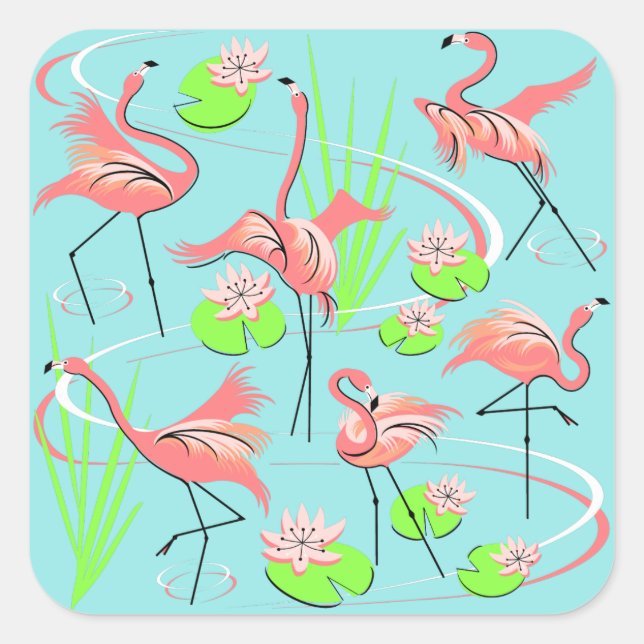 Cuadrada Flamingo Fandango Square pegatina (Anverso)