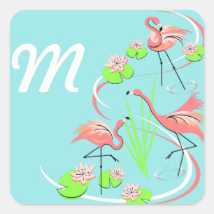 Cuadrada Flamingo Fandango Trio Monograma pegatina cuadrado