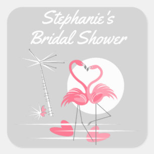 Cuadrada Flamingo Love pegatina Bridal Shower square