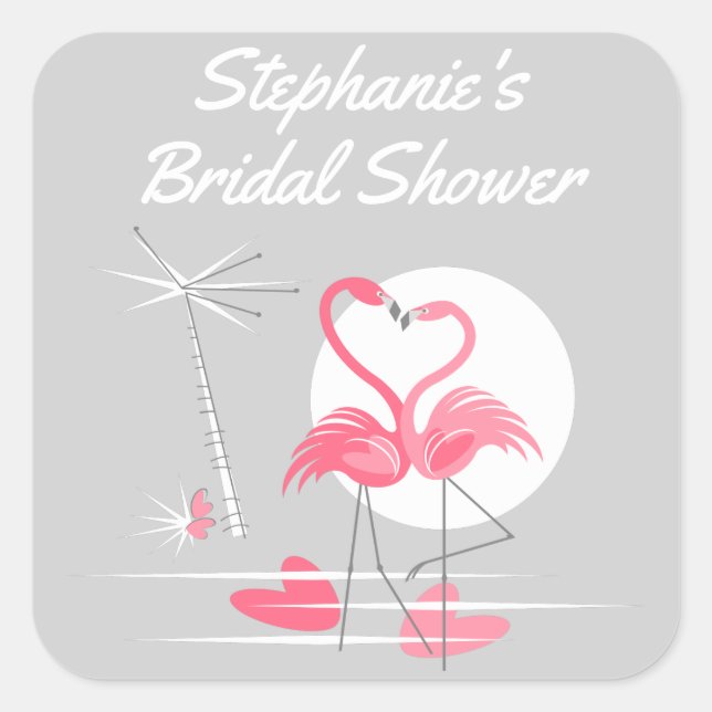 Cuadrada Flamingo Love pegatina Bridal Shower square (Anverso)