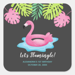 Cuadrada Flamingo Pegatina del partido de la piscina tropic