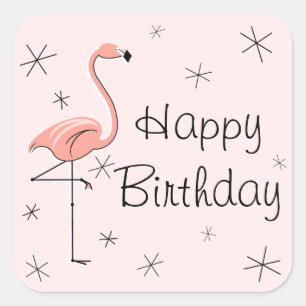Cuadrada Flamingo Pink Feliz Cumpleaños Plaza pegatina