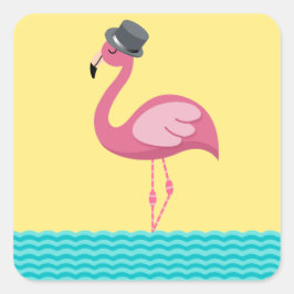 Cuadrada Flamingo Top Hat Pegatina