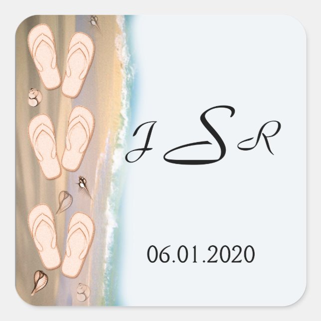 Cuadrada Flip Flops on the Beach Monogram Pegatina (Anverso)