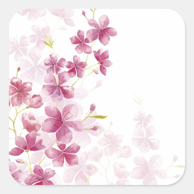 Cuadrada Flor de cerezo simple pero elegante | PEGATINA (Anverso)