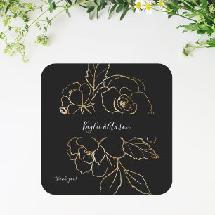 Cuadrada Floral dorada negro gracias Pegatina cuadrado