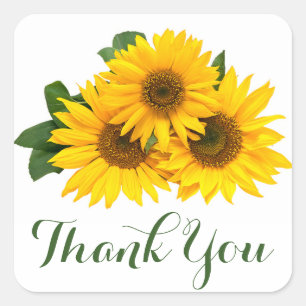 Cuadrada Floral Gracias Pegatina de girasol amarillo
