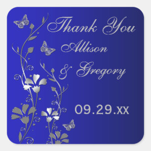 Cuadrada Floral gris azul plateado con Pegatina de mariposa