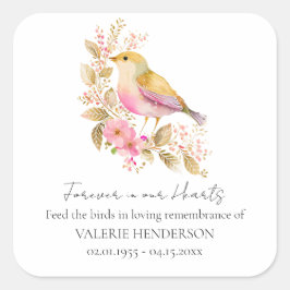Cuadrada Floral Memorial Bird Seed Favor Pegatina