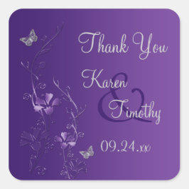 Cuadrada Floral morada y plateada con pegatina de mariposas