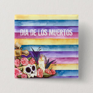 Cuadrada Floral Skull Dia de los Muertos Chapa