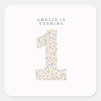 Cuadrada Floral Un primer cumpleaños Invitar a Pegatina cua