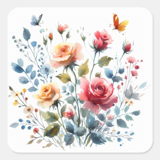 Cuadrada Flores acuáticas Pegatina de Scrapbooking (Anverso)