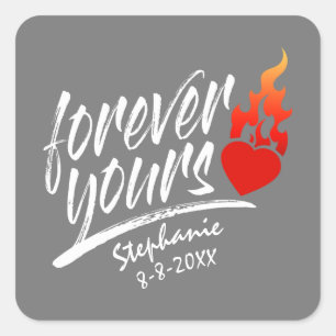 Cuadrada Forever Yours Custom Name Valentine   PEGATINA