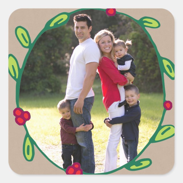 Cuadrada Foto Pegatina de feriado: Foto de Wreath, follaje  (Anverso)