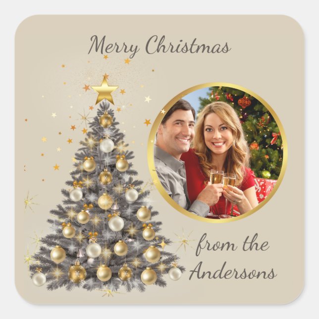 Cuadrada Foto Pegatina de Navidad - Estilo Elegante (Anverso)
