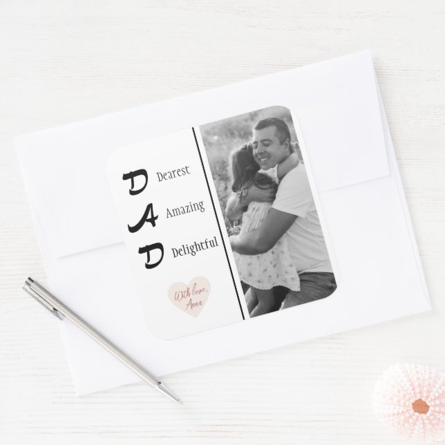 Cuadrada Foto Pegatina de papá personalizada | Regalo del D (Sobre)