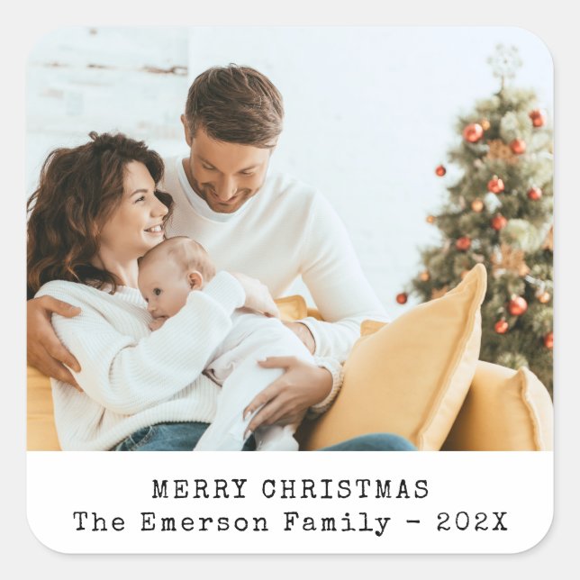 Cuadrada Foto Pegatina Navideña (Anverso)