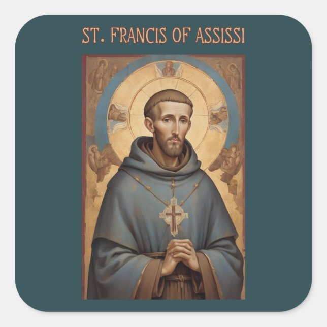 Cuadrada Francisco de Asís Pegatina Católico (Anverso)