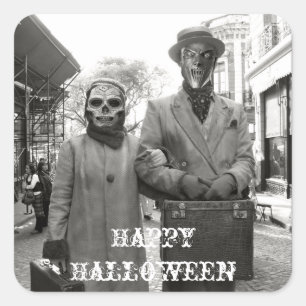 Cuadrada Freaky Vintage Couple Halloween Pegatina