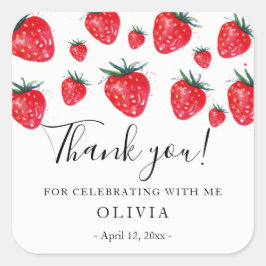 Cuadrada Fresas pegatina de cumpleaños
