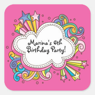 Cuadrada Funky Cloud Birday Party Pegatina