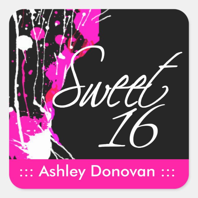 Cuadrada Funky Grunge Sweet 16 Fiesta Pegatina (Anverso)