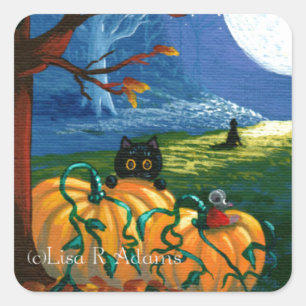 Cuadrada Funny Black Cat Halloween Creationarts Pegatina