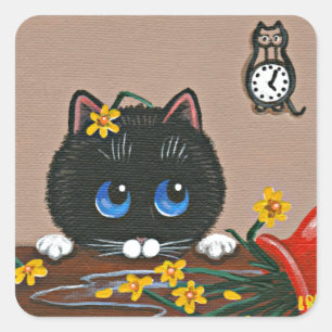 Cuadrada Funny Cat Creationarts Square Pegatina