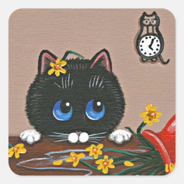 Cuadrada Funny Cat Creationarts Square Pegatina (Anverso)