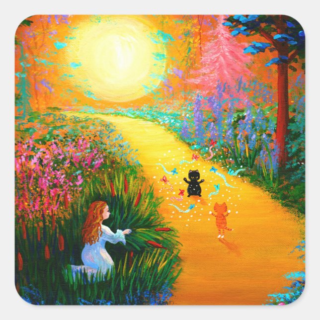 Cuadrada Funny Cat Creationarts Square Pegatina (Anverso)