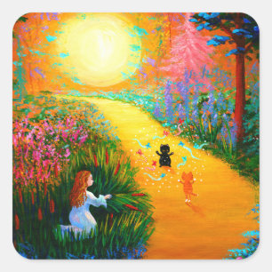 Cuadrada Funny Cat Creationarts Square Pegatina